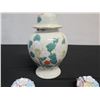 Image 2 : Qty 2 Floral Candle Holders w/ Removable Flower & Porcelain Ginger Jar w/ Lid 12"H (chipped )