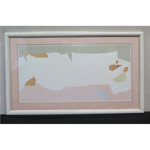Pegge Hopper Print, Reclining Woman in White, Framed & Matted 41" x 25" (frame damaged)