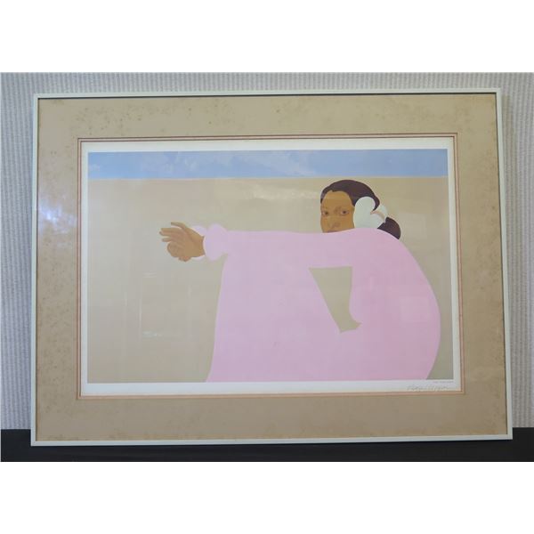 Pegge Hopper Print, Woman in Pink, Framed & Matted 30" x 23"