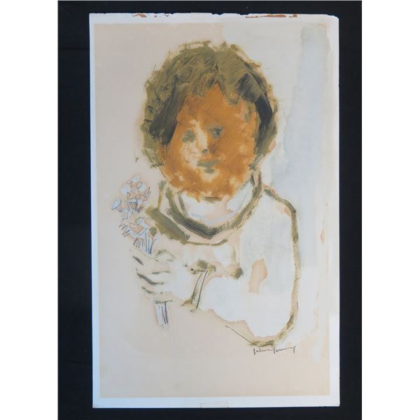 Original Artwork by John Young, Abstract Child w/ Flowers, Unframed 14" x 22"