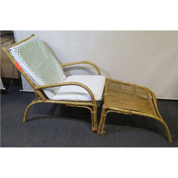 Rattan Chair w/ Ottoman & Back/Seat Cushion 20" x 22" x 35"H