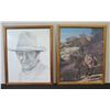 Image 1 : Qty 2 Framed John Wayne Artwork: Sketch by Kingman 1993 & On Horseback w/ Notation 17" x 21"