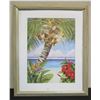 Image 1 : Palm w/ Hibiscus Art Print by Penny Gupton, Framed & Matted 18" x 22" (frame damaged)