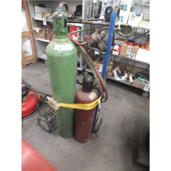 Oxy Acetylene Canisters w/ Torches & Gauges & Cart