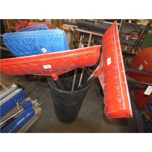 Garbage Can w/ Snow Shovels & Brooms