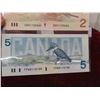 Image 5 : Canada 2.00 & 5.00 Bank Notes 1986 Year Mint Condition 