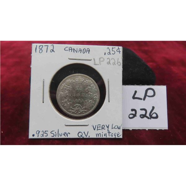 Canada 1872 Quarter WV .925 Silver 
