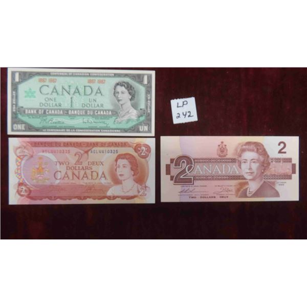 Canada 1967 One Dollar Centennial, 1974 Two Dollar, 1986 Two 