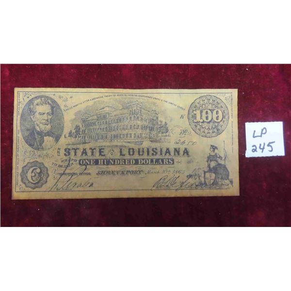 USA State of Louisiana March 1863 Hundred Dollar Confederate Note
