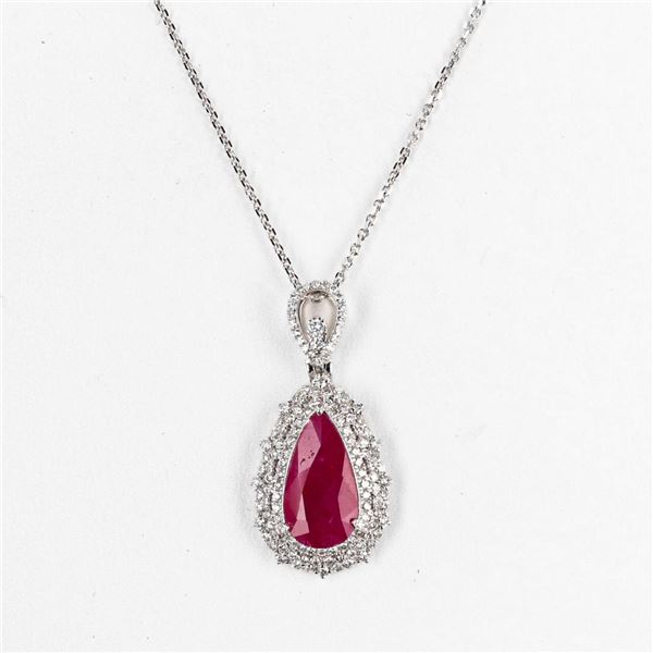 3.00 ctw BURMESE Ruby and 0.54 ctw Diamond Platinum Pendant (GIA CERTIFIED)