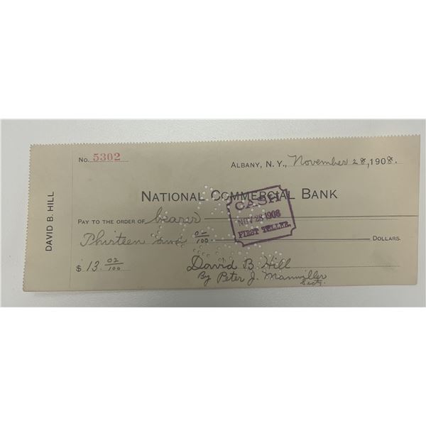 Former Governor of New York David B. Hill 1908 signed check