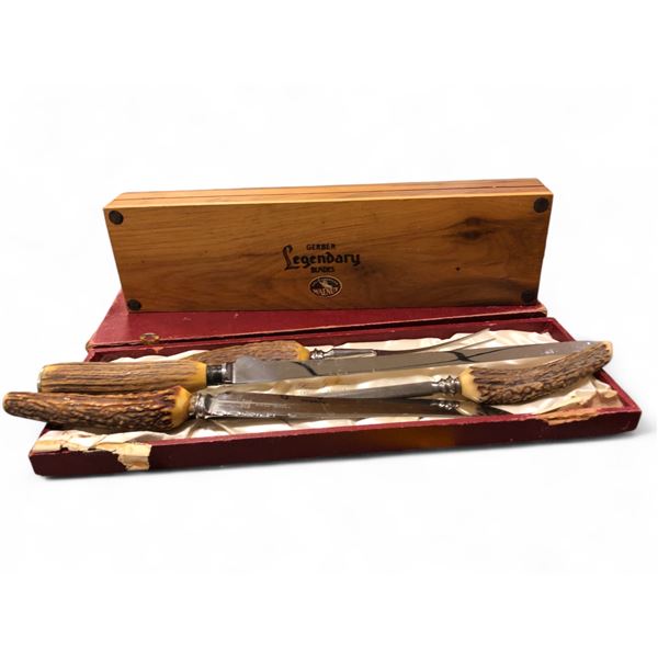 Group of misc Knives Including - Gerber Legendary Blades, Samuel Peace Sheffield Stainless BBQ Set