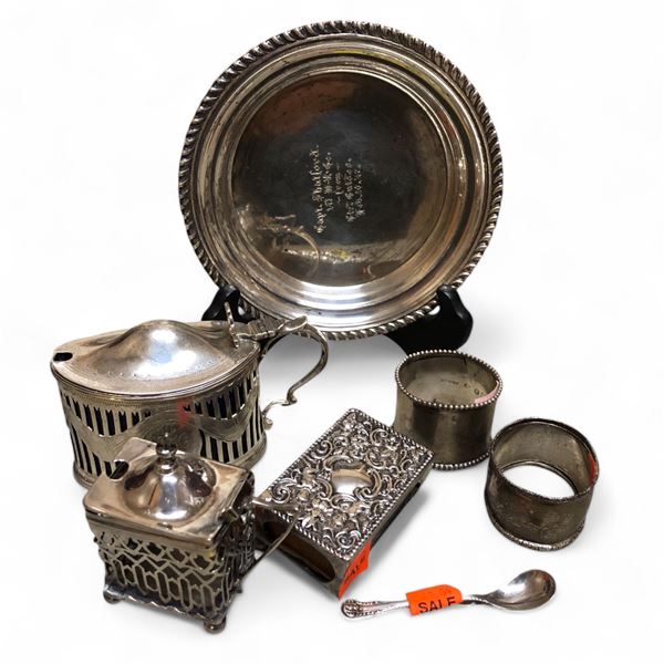 Group of Sterling Silver including - Spoon, Plate, Napkin Holders, Etc. (Mix of Sterling Standard Si