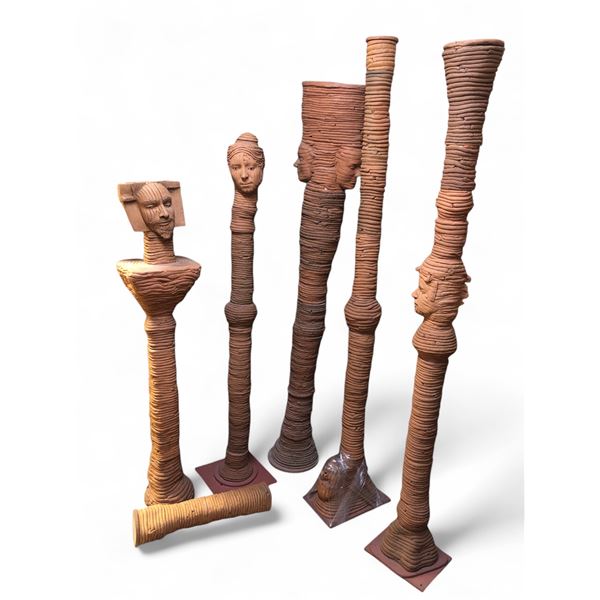 Group of 5 Art Pc's including - Coiled Form with 1x Face (Possibly a Fragment), Coiled Form with 1x 