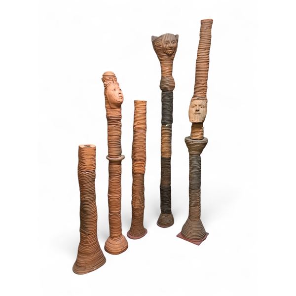 Group of 5 Art Pc's including - Coiled Form with 1x Bearded Face (Possibly a Fragment), Coiled Form 