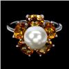 Image 1 : CITRINE and PEARL Ring in 14 K Gold Plated 925 Sterling Silver â€“ Size 9.5 - Appr