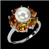Image 2 : CITRINE and PEARL Ring in 14 K Gold Plated 925 Sterling Silver â€“ Size 9.5 - Appr