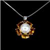 Image 1 : CITRINE and PEARL Necklace in 14 K Gold Plated 925 Sterling Silver â€“ 18 inches l