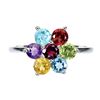 Image 1 : RHODOLITE GARNET, APATITE,  MOZAMBIQUE GARNET, PERIDOT and BLUE TOPAZ Ring in 14 K Gold Plated 925 S