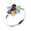 Image 2 : RHODOLITE GARNET, APATITE,  MOZAMBIQUE GARNET, PERIDOT and BLUE TOPAZ Ring in 14 K Gold Plated 925 S