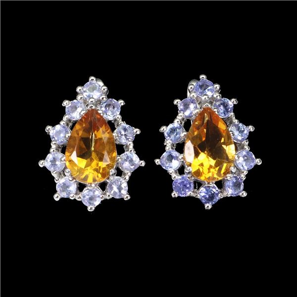 Beautiful CITRINE and TANZANITE Earrings in 14 K Gold Plated 925 Sterling Silver â€[x=#8220