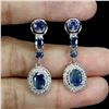 Image 2 : BLUE SAPPHIRE and WHITE TOPAZ Earrings in 14 K Gold Plated 925 Sterling Silver â€“