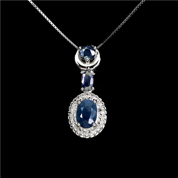 BLUE SAPPHIRE and WHITE TOPAZ Necklace in 14 K Gold Plated 925 Sterling Silver â€“