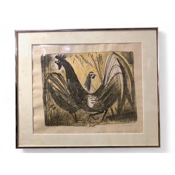 COCK AND HEN, 1906-1980 colour lithograph on paper Prints & Graphic Art 13x16x40.6 Signed