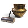 Image 1 : Group of 2 Misc Including - Vintage Hand Vacuum & Metal Gold Coloured Vase
