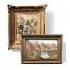 Image 1 : Set of 2 Canadian Landscapes Oil on Board Signed George Bruenech & Flanding? (12.5x14.5)