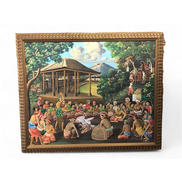 Framed Indonesian Ceremony Acrylic on Board Az Anom