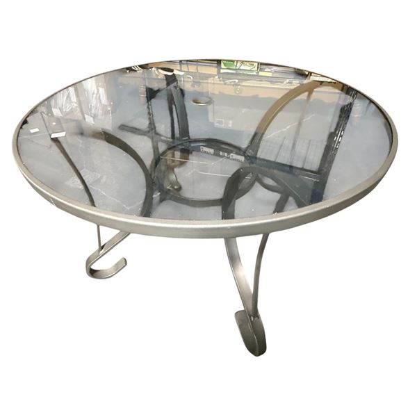 Glass Patio Table - approx. 42in D x 28in H