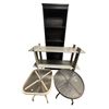 Image 1 : Group of 4 assorted furniture pcs - includes 2 small patio tables & 2 shelves