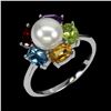 Image 2 : AMETHYST, GARNET, BLUE TOPAZ, GARNET, PERIDOT and PEARL Ring in 14 K Gold Plated 925 Sterling Silver
