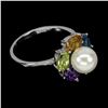 Image 3 : AMETHYST, GARNET, BLUE TOPAZ, GARNET, PERIDOT and PEARL Ring in 14 K Gold Plated 925 Sterling Silver