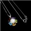 Image 1 : AMETHYST, GARNET, BLUE TOPAZ, GARNET, PERIDOT and PEARL Necklace in 14 K Gold Plated 925 Sterling Si