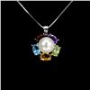 Image 2 : AMETHYST, GARNET, BLUE TOPAZ, GARNET, PERIDOT and PEARL Necklace in 14 K Gold Plated 925 Sterling Si