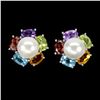 Image 1 : AMETHYST, GARNET, BLUE TOPAZ, GARNET, PERIDOT and PEARL Earrings in 14 K Gold Plated 925 Sterling Si