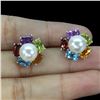 Image 2 : AMETHYST, GARNET, BLUE TOPAZ, GARNET, PERIDOT and PEARL Earrings in 14 K Gold Plated 925 Sterling Si