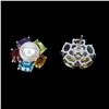 Image 3 : AMETHYST, GARNET, BLUE TOPAZ, GARNET, PERIDOT and PEARL Earrings in 14 K Gold Plated 925 Sterling Si