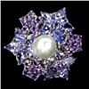 Image 1 : AMETHYST, TANZANITE and PEARL Ring in 14 K Gold Plated 925 Sterling Silver â€“ Siz