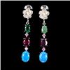 Image 1 : EMERALD, BLUE OPAL, RHODOLITE GARNET and SAPPHIRE Earrings in 14 K Gold Plated 925 Sterling Silver â