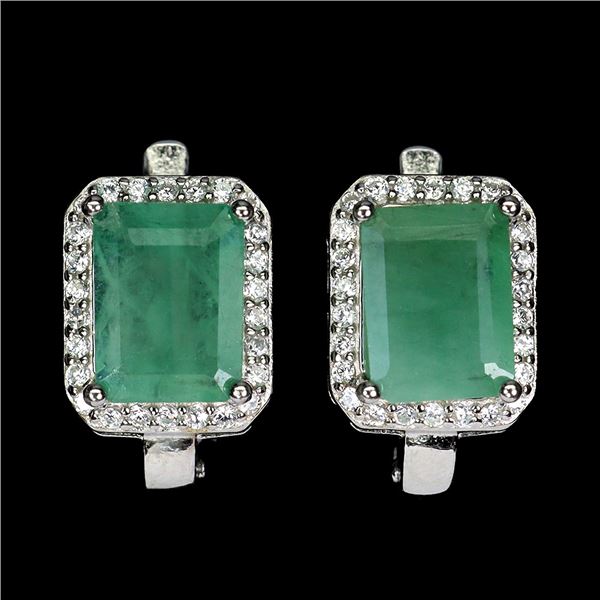 Amazing EMERALD Earrings in 14 K Gold Plated 925 Sterling Silver â€“ Appraised Rep