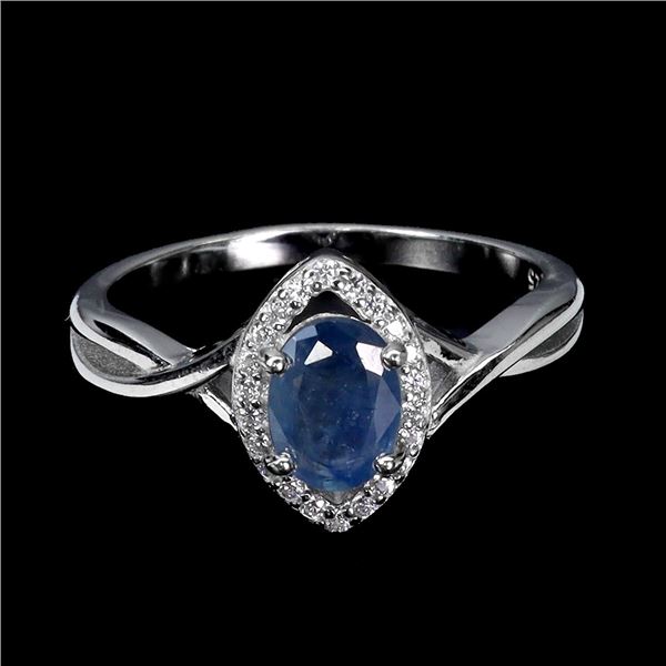 BLUE SAPPHIRE Ring in 14 K Gold Plated 925 Sterling Silver â€“ Size 7 - Appraised 