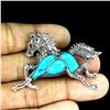 Image 2 : TURQUOISE, MARCASITE, RUBY Brooch in 925 Sterling Silver