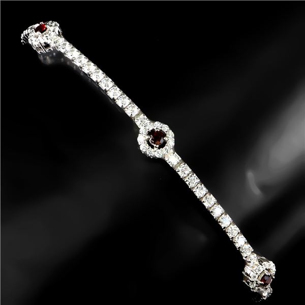 GARNET Bracelet in 14 K Gold Plated 925 Sterling Silver â€“ 7 inches long - Apprai