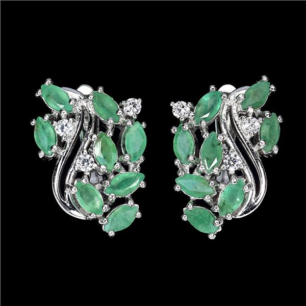 EMERALD  Earrings in 14 K Gold Plated 925 Sterling Silver â€“ Appraised Replacemen