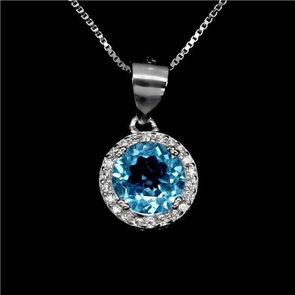 SWISS BLUE TOPAZ  Necklace in 14 K Gold Plated 925 Sterling Silver â€“ 18 inches l