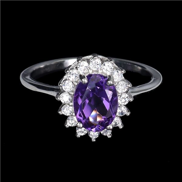 AMETHYST Ring in 14 K Gold Plated 925 Sterling Silver â€“ Size 7.5