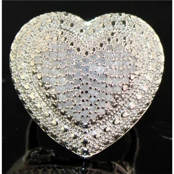 Heart Shape XXL 1.0 ct. Natural White Diamond Cocktail Ring, White Gold Over Base Metal â€[